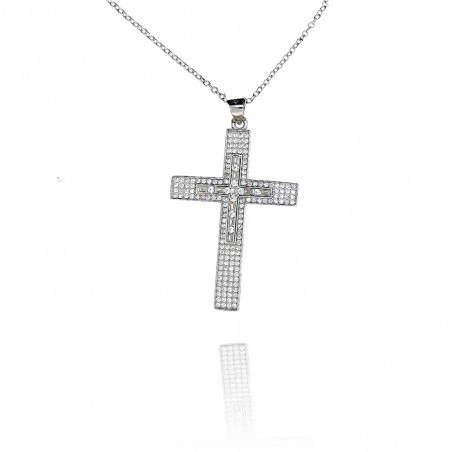 Cruz de prata rodeada com cravação de zircónias